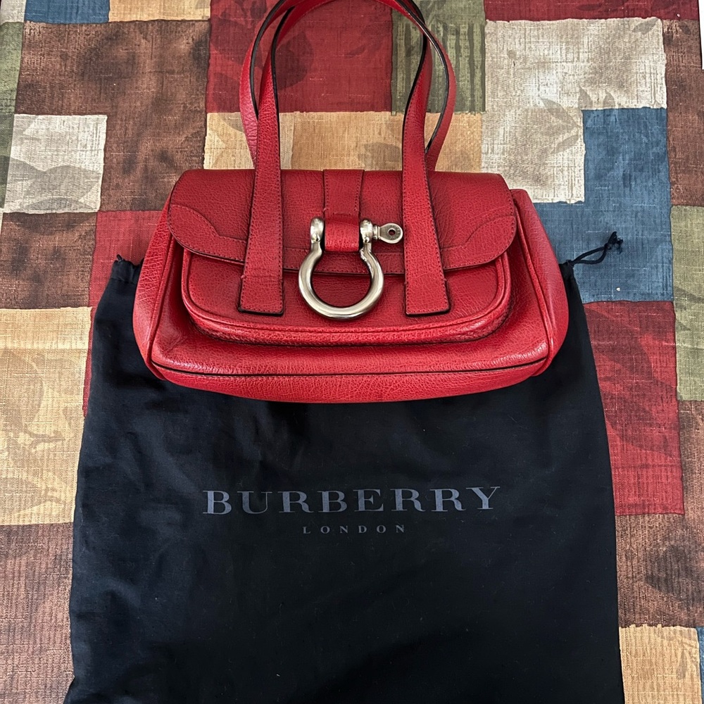 Burberry red leather purse with silver hardware